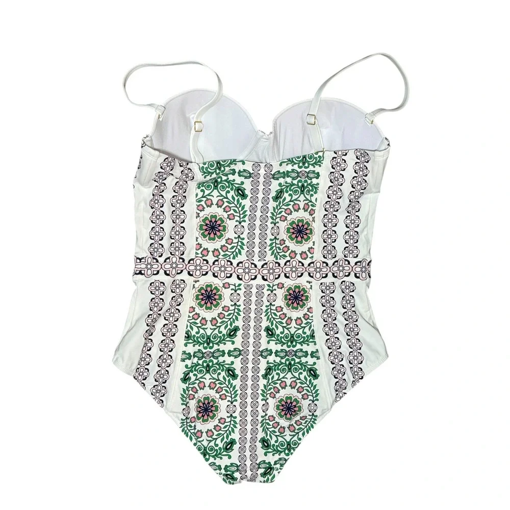 Tory Burch Garden Party Underwire One piece swimsuit balconette sz L resort wear